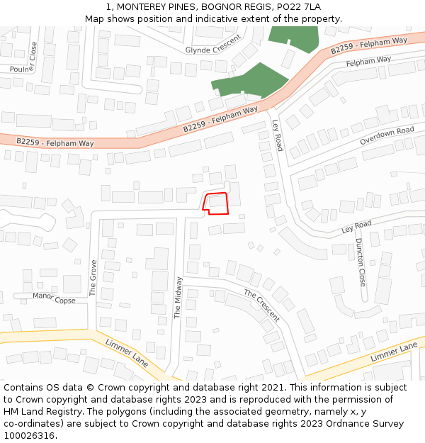 1, MONTEREY PINES, BOGNOR REGIS, PO22 7LA: Location map and indicative extent of plot