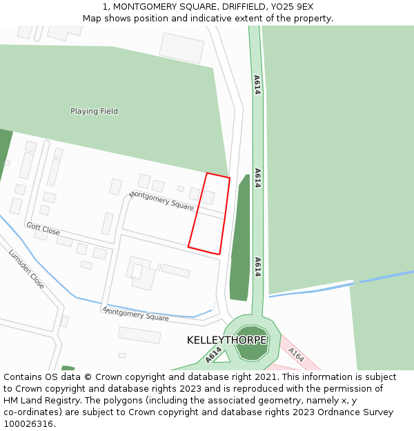 1, MONTGOMERY SQUARE, DRIFFIELD, YO25 9EX: Location map and indicative extent of plot