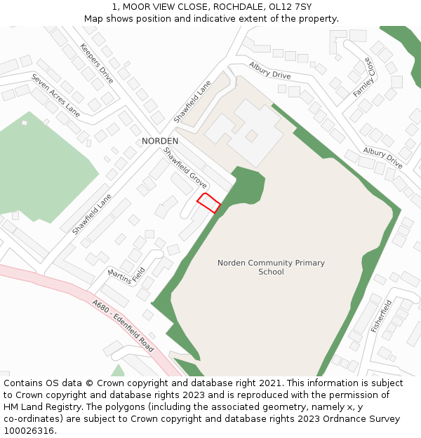 1, MOOR VIEW CLOSE, ROCHDALE, OL12 7SY: Location map and indicative extent of plot