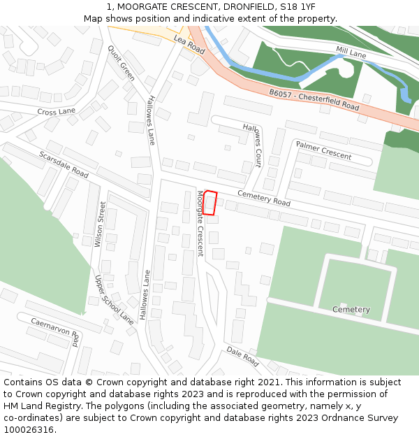 1, MOORGATE CRESCENT, DRONFIELD, S18 1YF: Location map and indicative extent of plot