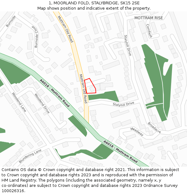 1, MOORLAND FOLD, STALYBRIDGE, SK15 2SE: Location map and indicative extent of plot