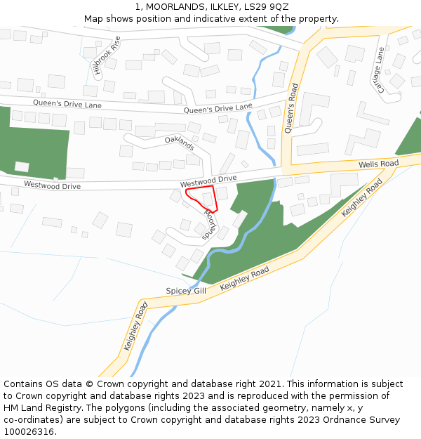 1, MOORLANDS, ILKLEY, LS29 9QZ: Location map and indicative extent of plot