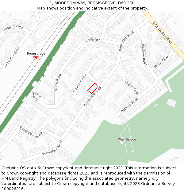 1, MOORSOM WAY, BROMSGROVE, B60 3SH: Location map and indicative extent of plot