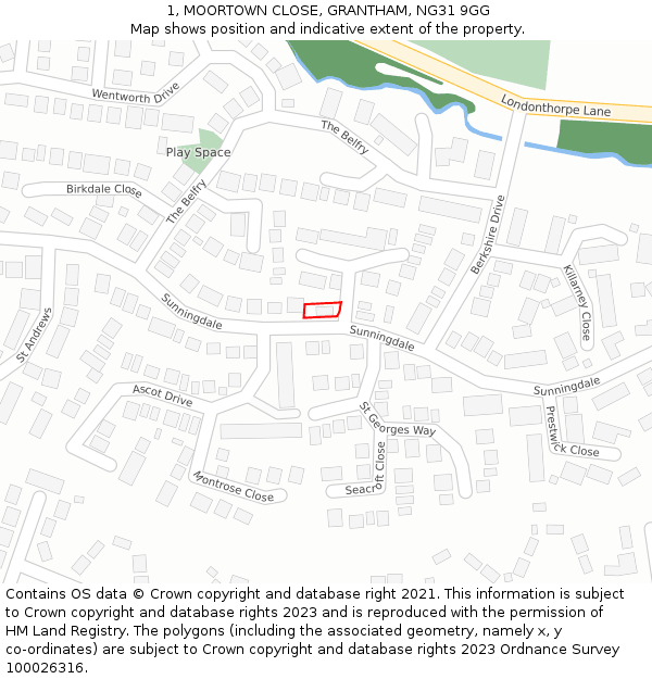 1, MOORTOWN CLOSE, GRANTHAM, NG31 9GG: Location map and indicative extent of plot