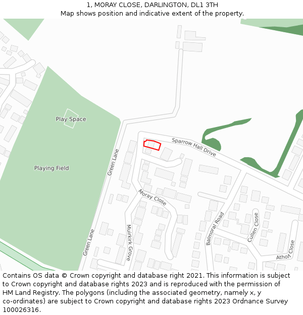 1, MORAY CLOSE, DARLINGTON, DL1 3TH: Location map and indicative extent of plot