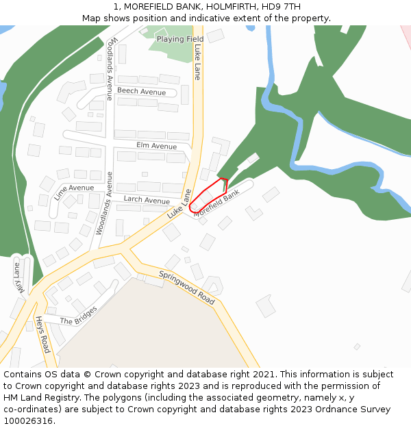 1, MOREFIELD BANK, HOLMFIRTH, HD9 7TH: Location map and indicative extent of plot