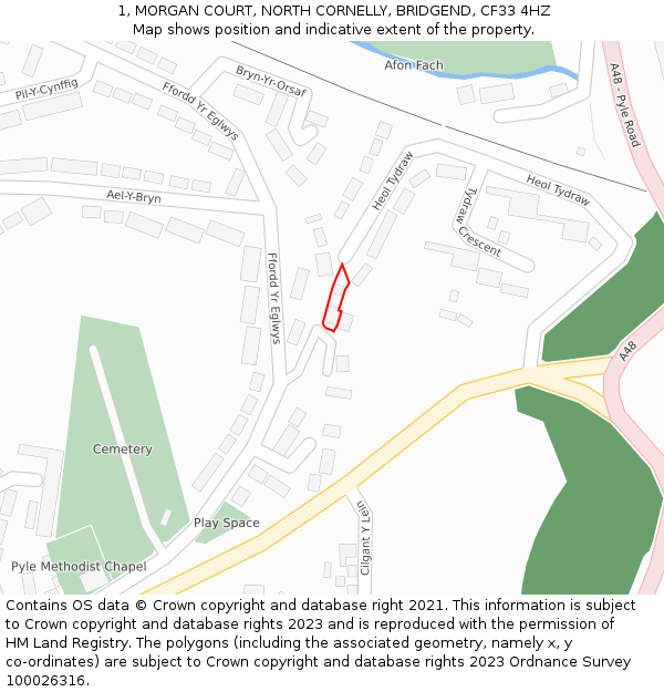 1, MORGAN COURT, NORTH CORNELLY, BRIDGEND, CF33 4HZ: Location map and indicative extent of plot