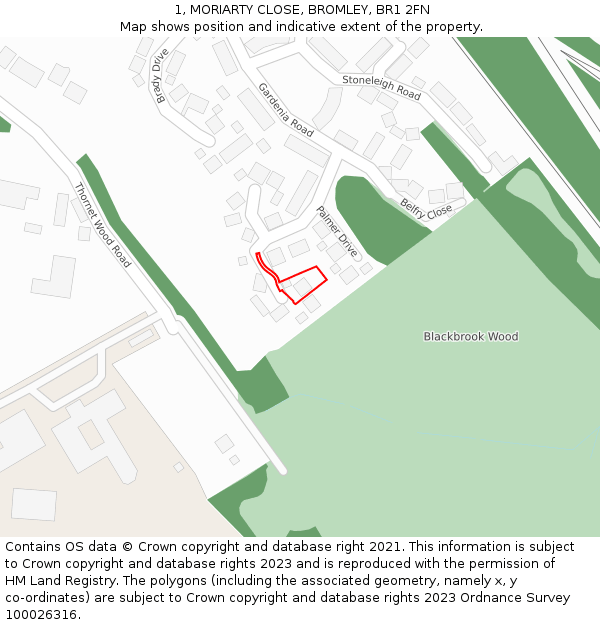 1, MORIARTY CLOSE, BROMLEY, BR1 2FN: Location map and indicative extent of plot