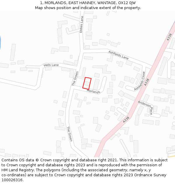 1, MORLANDS, EAST HANNEY, WANTAGE, OX12 0JW: Location map and indicative extent of plot