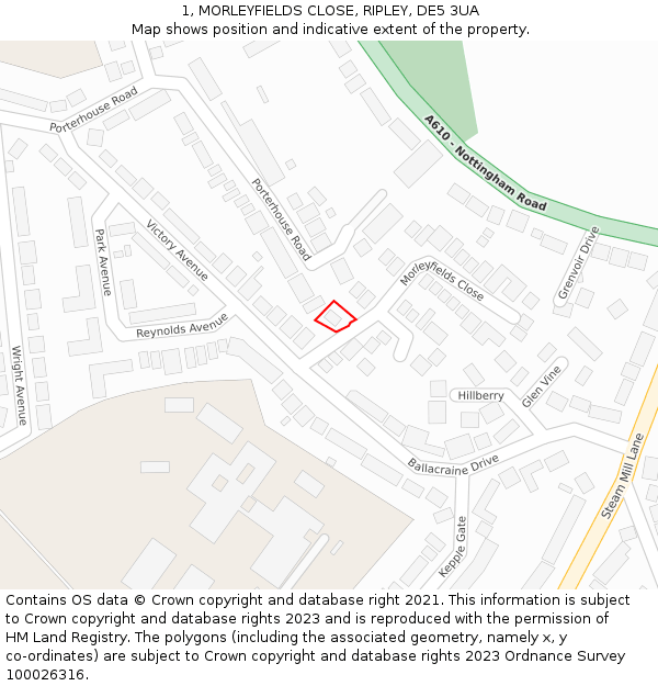 1, MORLEYFIELDS CLOSE, RIPLEY, DE5 3UA: Location map and indicative extent of plot