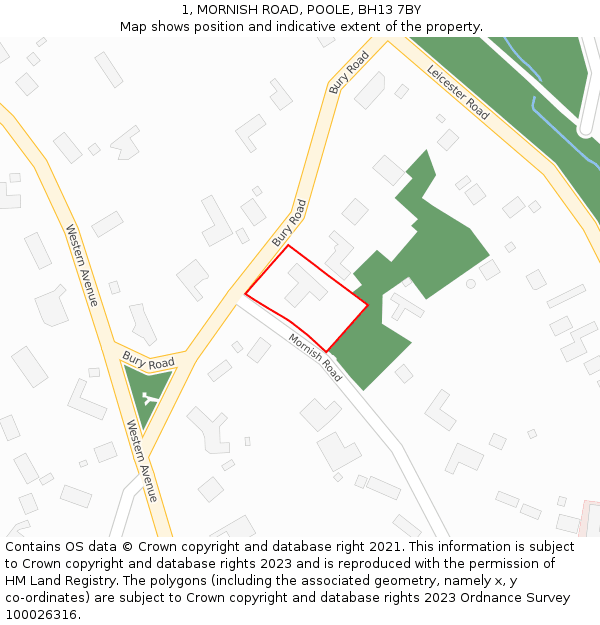 1, MORNISH ROAD, POOLE, BH13 7BY: Location map and indicative extent of plot