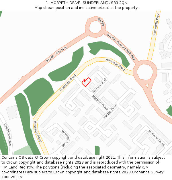 1, MORPETH DRIVE, SUNDERLAND, SR3 2QN: Location map and indicative extent of plot