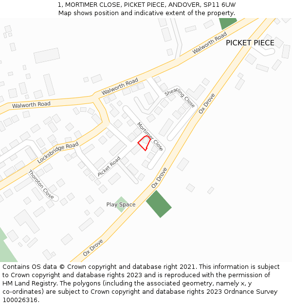 1, MORTIMER CLOSE, PICKET PIECE, ANDOVER, SP11 6UW: Location map and indicative extent of plot