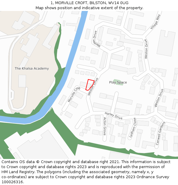 1, MORVILLE CROFT, BILSTON, WV14 0UG: Location map and indicative extent of plot