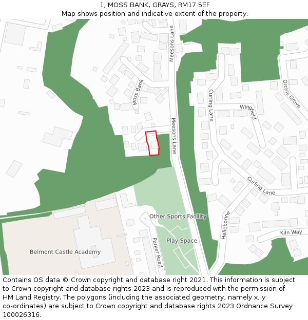 1, MOSS BANK, GRAYS, RM17 5EF: Location map and indicative extent of plot