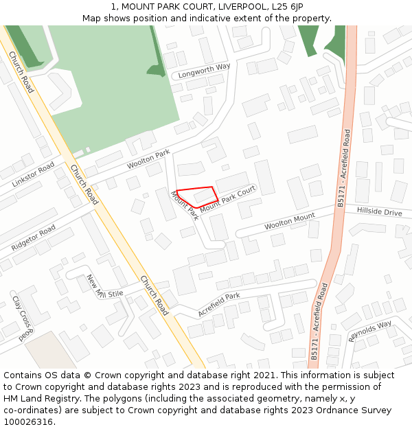 1, MOUNT PARK COURT, LIVERPOOL, L25 6JP: Location map and indicative extent of plot