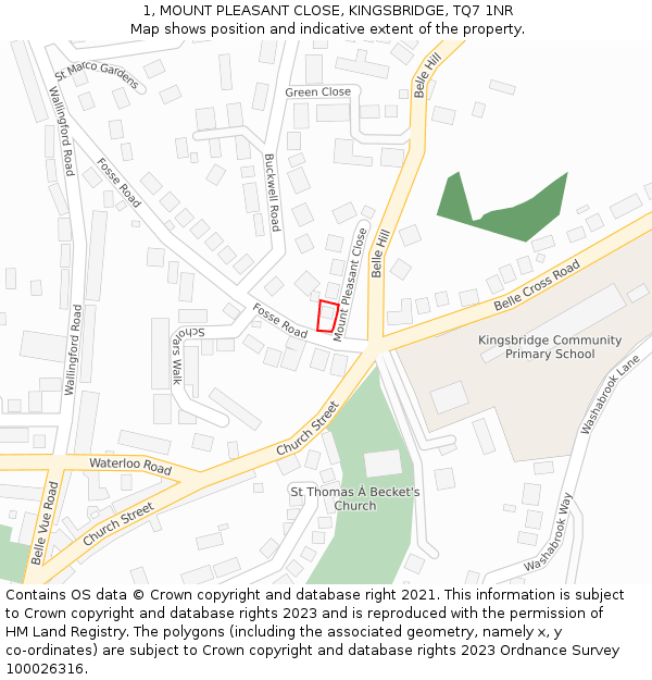 1, MOUNT PLEASANT CLOSE, KINGSBRIDGE, TQ7 1NR: Location map and indicative extent of plot