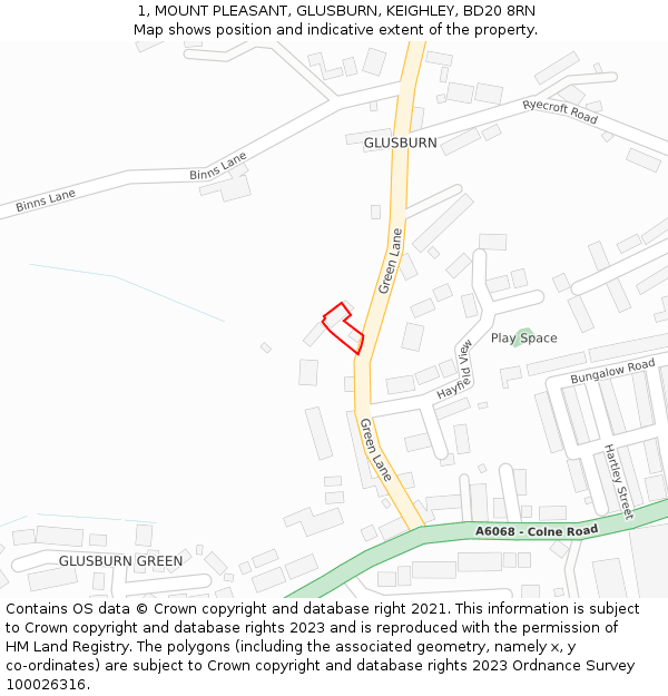 1, MOUNT PLEASANT, GLUSBURN, KEIGHLEY, BD20 8RN: Location map and indicative extent of plot