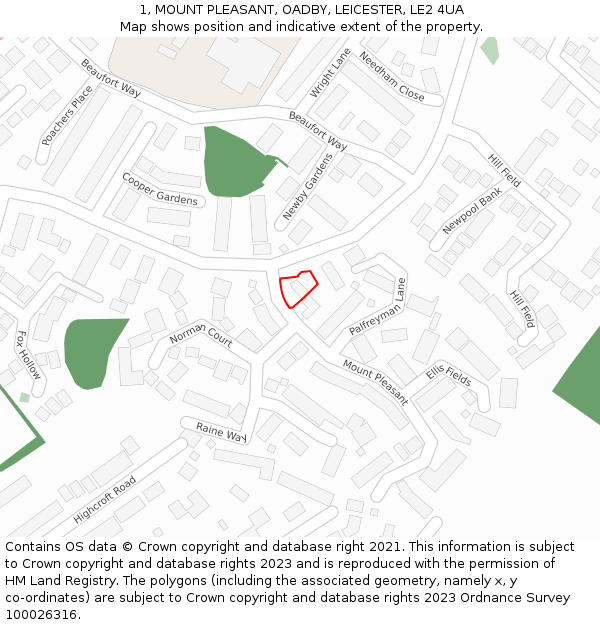 1, MOUNT PLEASANT, OADBY, LEICESTER, LE2 4UA: Location map and indicative extent of plot