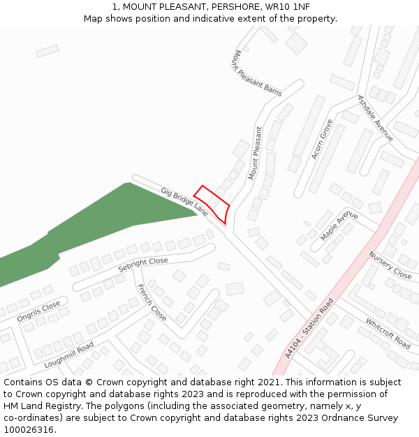 1, MOUNT PLEASANT, PERSHORE, WR10 1NF: Location map and indicative extent of plot