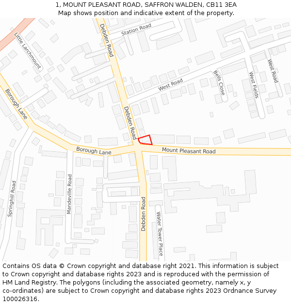 1, MOUNT PLEASANT ROAD, SAFFRON WALDEN, CB11 3EA: Location map and indicative extent of plot