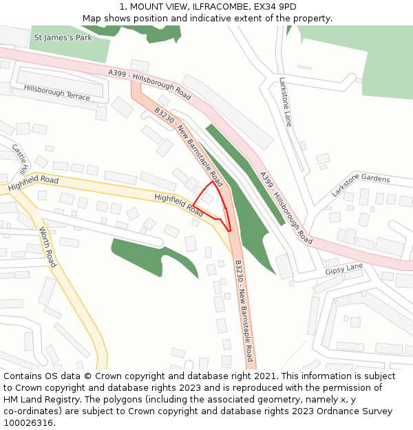 1, MOUNT VIEW, ILFRACOMBE, EX34 9PD: Location map and indicative extent of plot