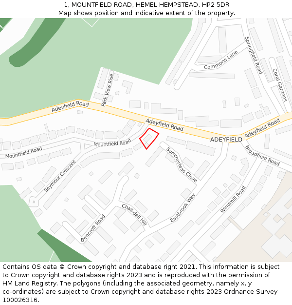 1, MOUNTFIELD ROAD, HEMEL HEMPSTEAD, HP2 5DR: Location map and indicative extent of plot