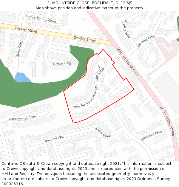 1, MOUNTSIDE CLOSE, ROCHDALE, OL12 6JS: Location map and indicative extent of plot