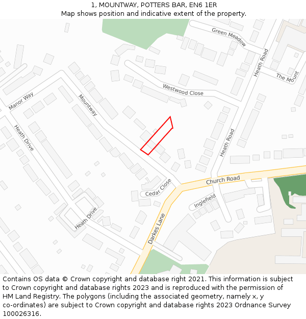 1, MOUNTWAY, POTTERS BAR, EN6 1ER: Location map and indicative extent of plot