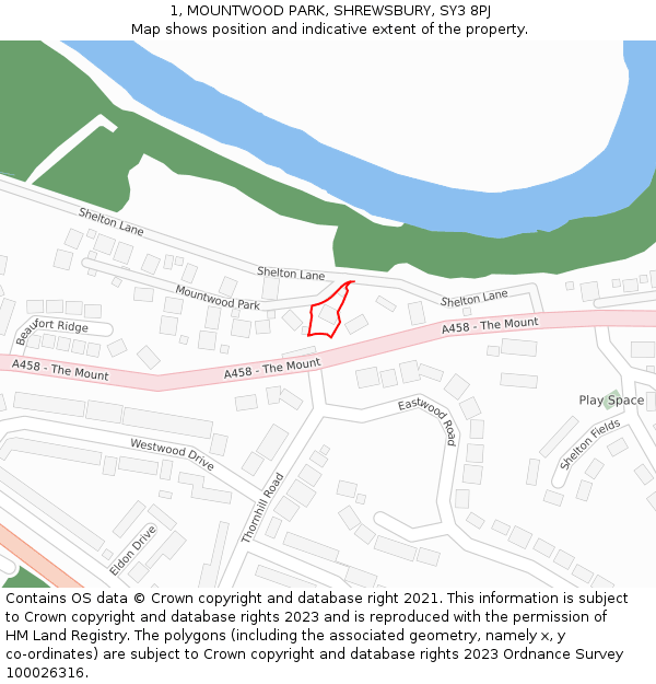 1, MOUNTWOOD PARK, SHREWSBURY, SY3 8PJ: Location map and indicative extent of plot