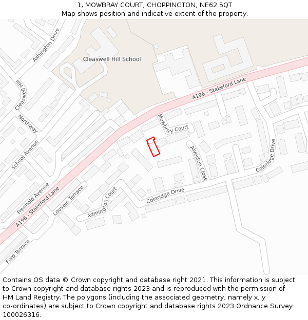 1, MOWBRAY COURT, CHOPPINGTON, NE62 5QT: Location map and indicative extent of plot