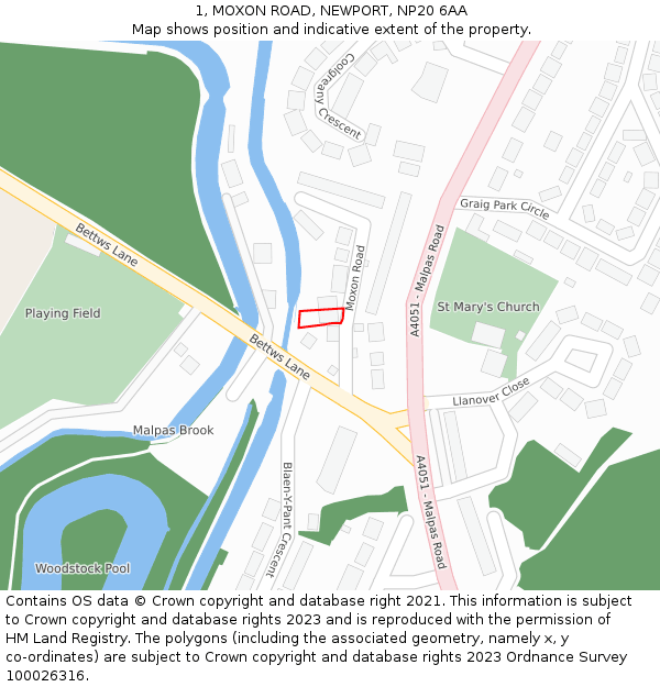 1, MOXON ROAD, NEWPORT, NP20 6AA: Location map and indicative extent of plot