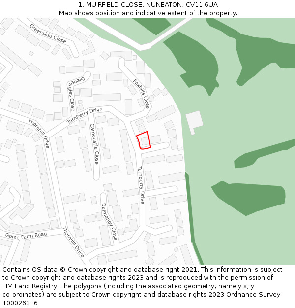 1, MUIRFIELD CLOSE, NUNEATON, CV11 6UA: Location map and indicative extent of plot
