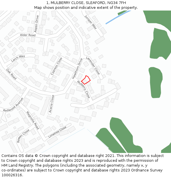 1, MULBERRY CLOSE, SLEAFORD, NG34 7FH: Location map and indicative extent of plot