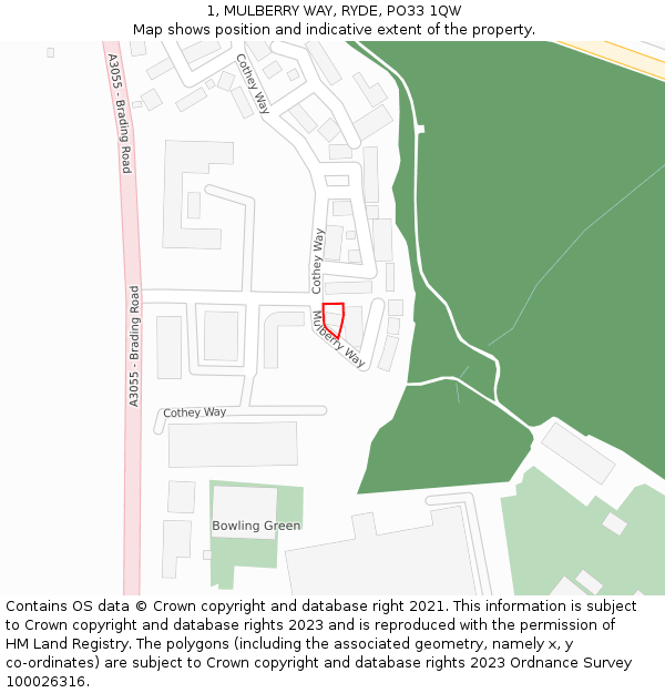 1, MULBERRY WAY, RYDE, PO33 1QW: Location map and indicative extent of plot