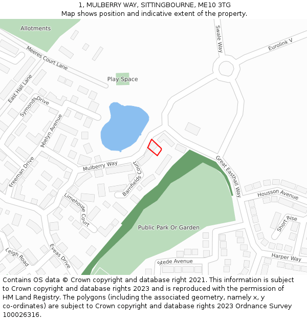 1, MULBERRY WAY, SITTINGBOURNE, ME10 3TG: Location map and indicative extent of plot