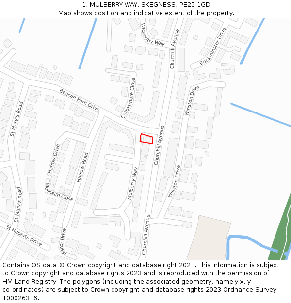 1, MULBERRY WAY, SKEGNESS, PE25 1GD: Location map and indicative extent of plot