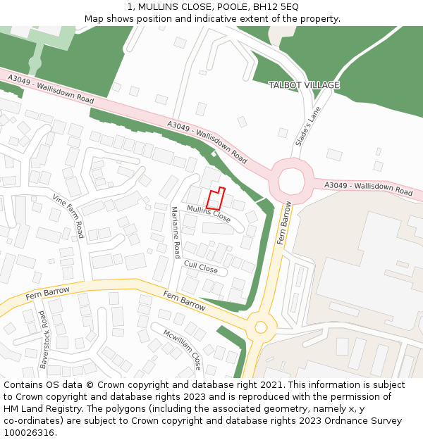 1, MULLINS CLOSE, POOLE, BH12 5EQ: Location map and indicative extent of plot