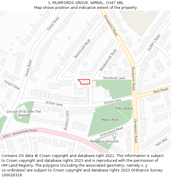 1, MUMFORDS GROVE, WIRRAL, CH47 6BL: Location map and indicative extent of plot