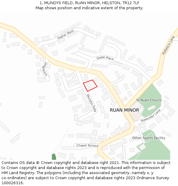 1, MUNDYS FIELD, RUAN MINOR, HELSTON, TR12 7LF: Location map and indicative extent of plot