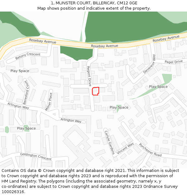 1, MUNSTER COURT, BILLERICAY, CM12 0GE: Location map and indicative extent of plot