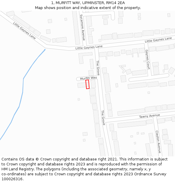 1, MURFITT WAY, UPMINSTER, RM14 2EA: Location map and indicative extent of plot