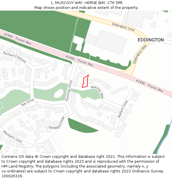 1, MUSCOVY WAY, HERNE BAY, CT6 5RR: Location map and indicative extent of plot