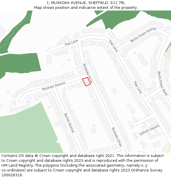 1, MUSKOKA AVENUE, SHEFFIELD, S11 7RL: Location map and indicative extent of plot