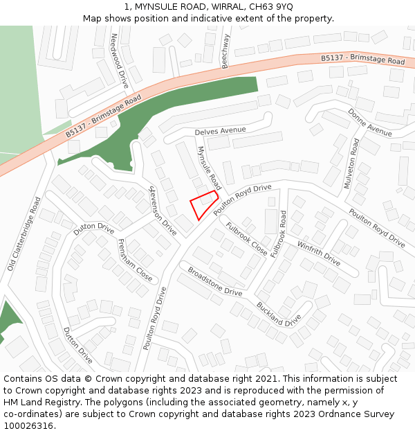 1, MYNSULE ROAD, WIRRAL, CH63 9YQ: Location map and indicative extent of plot
