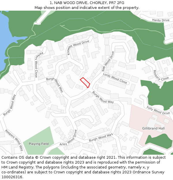 1, NAB WOOD DRIVE, CHORLEY, PR7 2FG: Location map and indicative extent of plot