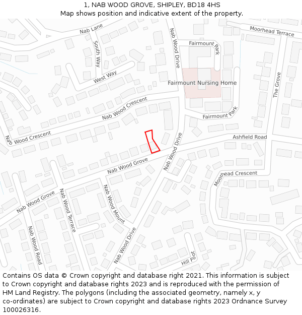 1, NAB WOOD GROVE, SHIPLEY, BD18 4HS: Location map and indicative extent of plot