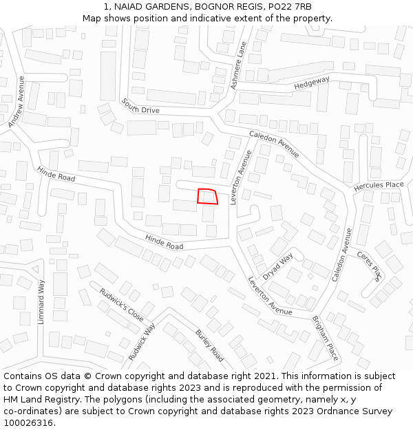 1, NAIAD GARDENS, BOGNOR REGIS, PO22 7RB: Location map and indicative extent of plot