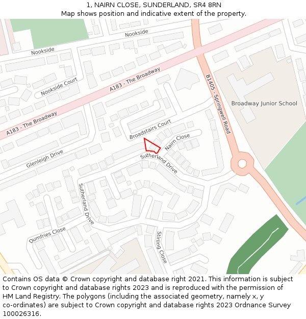 1, NAIRN CLOSE, SUNDERLAND, SR4 8RN: Location map and indicative extent of plot