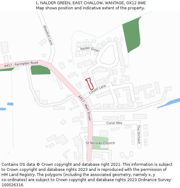 1, NALDER GREEN, EAST CHALLOW, WANTAGE, OX12 9WE: Location map and indicative extent of plot